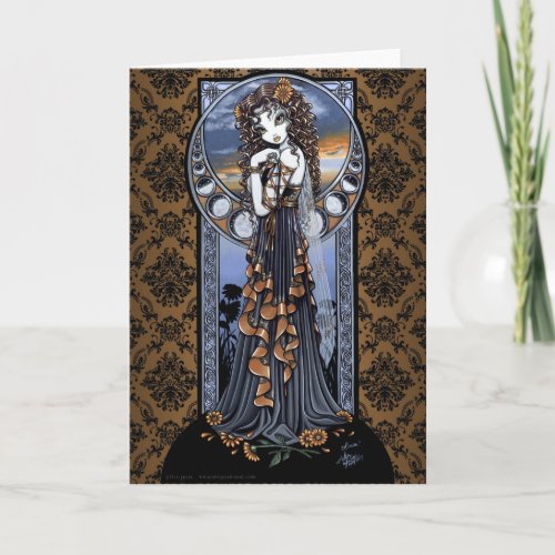 Lucia Gothic Flower Moon Fairy Art Greeting Card