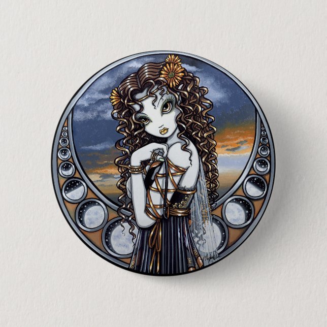 "Lucia" Gothic Flower Moon Fairy Pinback Button (Front)