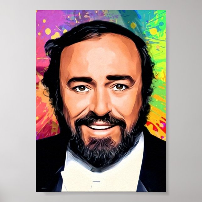 Luciano Pavarotti Colored Portrait Poster (Front)
