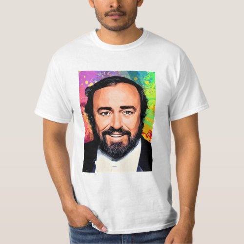Luciano Pavarotti Colored Portrait T_Shirt