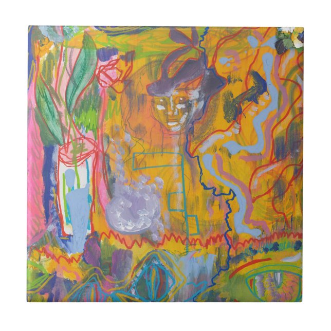 Lucid Dreamer Pink Rainbow Abstract Painting Art Ceramic Tile (Front)