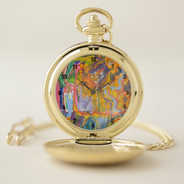 Lucid Dreamer Pink Rainbow Abstract Painting Art Pocket Watch (Inside)