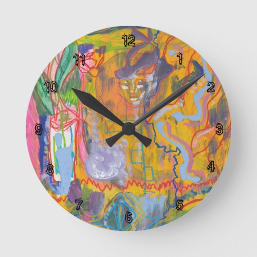 Lucid Dreamer Pink Rainbow Abstract Painting Art Round Clock