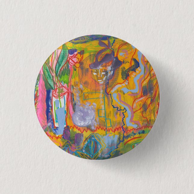 Lucid Dreamer Pink Rainbow Abstract Painting Button (Front)
