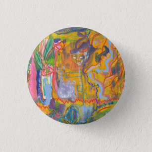 Lucid Dreamer Pink Rainbow Abstract Painting Button