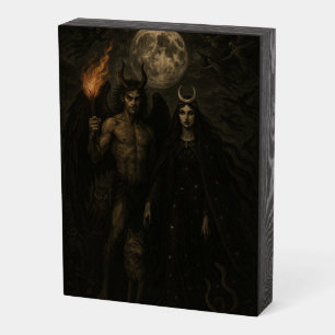 Lucifer and Diana – Witch’s Nocturne Illustration Wooden Box Sign