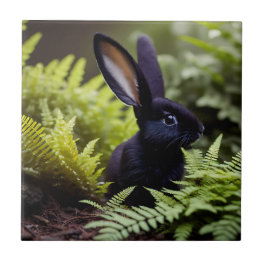 Lucifer the Black Bunny: A Dark Bundle of Mischief Ceramic Tile