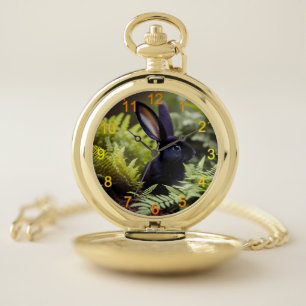 Lucifer the Black Bunny: A Dark Bundle of Mischief Pocket Watch