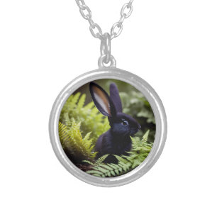Lucifer the Black Bunny: A Dark Bundle of Mischief Silver Plated Necklace