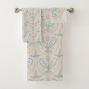 Lucile Floral Botanical Tile Pattern Soft Gray Bath Towel Set
