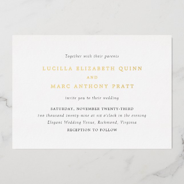 Lucilla Elegant Modern Wedding Foil Invitation (Front)