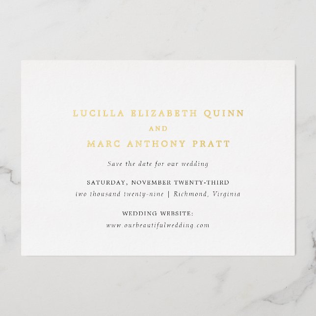 Lucilla Elegant Modern Wedding Save the Date Foil Invitation (Front)