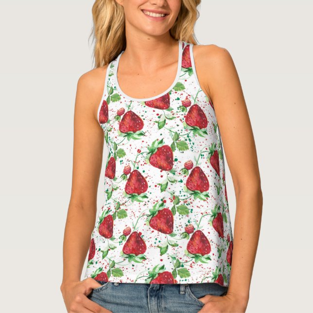 Lucious Summer Strawberry Pattern Tank Top (Front)