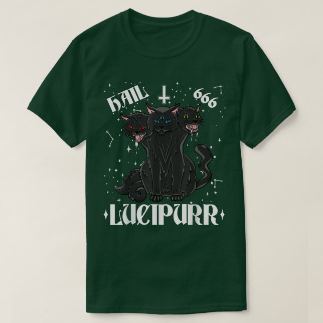 Lucipurr Hail Satan Occult Satanic Cat Cerberus Pe T-Shirt (Design Front)