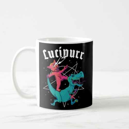 Lucipurr Satanic Cat Riding Trex Dinosaur Sigil Of Coffee Mug
