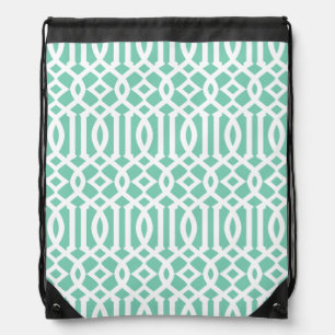 Lucite and White Modern Trellis Pattern Drawstring Bag