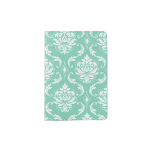Lucite Green and White Classic Damask Passport Holder