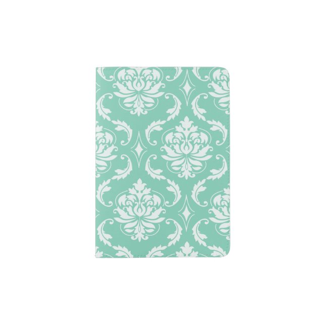Lucite Green and White Classic Damask Passport Holder (Front)