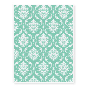 Lucite Green and White Classic Damask Temporary Tattoos