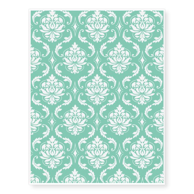 Lucite Green and White Classic Damask Temporary Tattoos (Front)