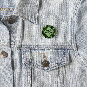 Luck Be With You Shamrock Checkerboard Pattern Button