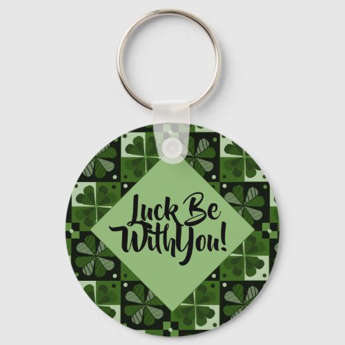 Luck Be With You Shamrock Checkerboard Pattern Keychain