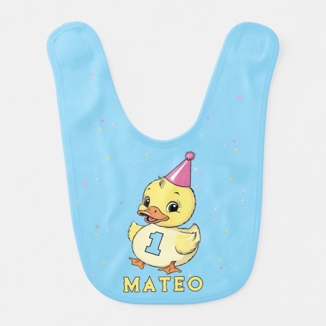 Luck Duck Birthday Party Duckie Paper cup Baby Bib (Front)