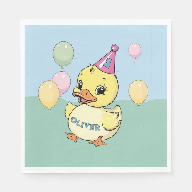 Luck Duck Birthday Party Duckie Paper cup Napkins (Front)
