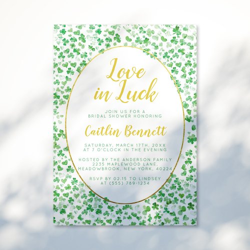 Luck in Love Green St Patricks Day Bridal Shower Invitation
