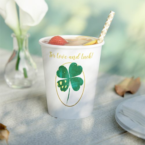 Luck in Love Green St Patricks Day Bridal Shower Paper Cups