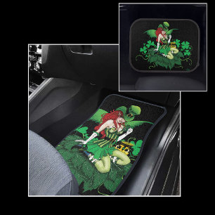 Luck Irish Green Fairy Red Hair Shamrock Car Mat