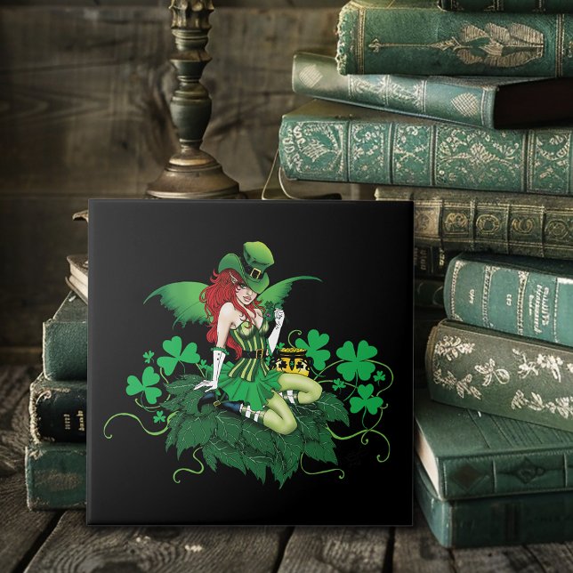Luck Irish Green Fairy Red Hair Shamrock  Ceramic Tile (Creator Uploaded)