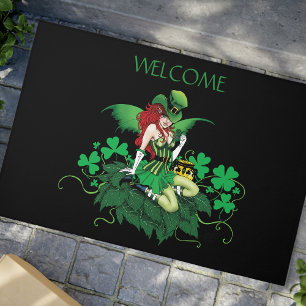 Luck Irish Green Fairy Red Hair Shamrock Doormat