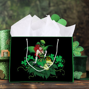 Luck Irish Green Fairy Red Hair Shamrock  Large Gift Bag