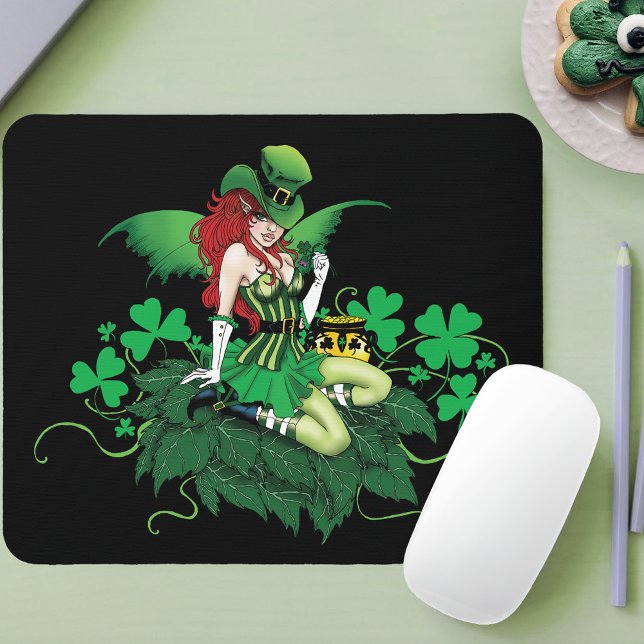 Luck Irish Green Fairy Red Hair Shamrock  Mouse Pad (Creator Uploaded)