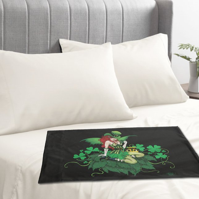 Luck Irish Green Fairy Red Hair Shamrock  Pillow Case (Creator Uploaded)