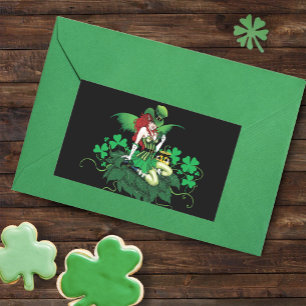Luck Irish Green Fairy Red Hair Shamrock Rectangular Sticker