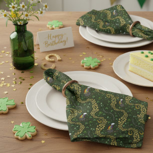 Luck & Joy Coins & Green Shamrocks St Patricks Day Cloth Napkin