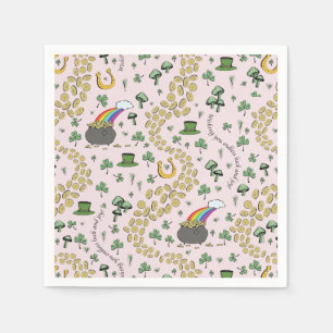 Luck & Joy Coins & Green Shamrocks St Patricks Day Napkins