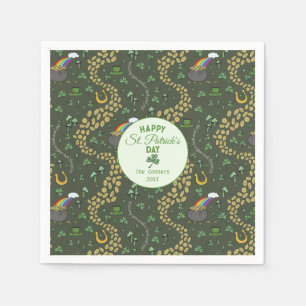 Luck & Joy Coins & Green Shamrocks St Patricks Day Napkins