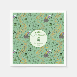 Luck & Joy Coins & Green Shamrocks St Patricks Day Napkins