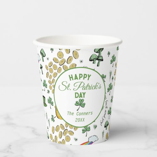 Luck  Joy Coins  Green Shamrocks St Patricks Day Paper Cups