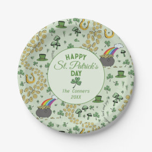 Luck & Joy Coins Green Shamrocks St Patricks Day Paper Plates