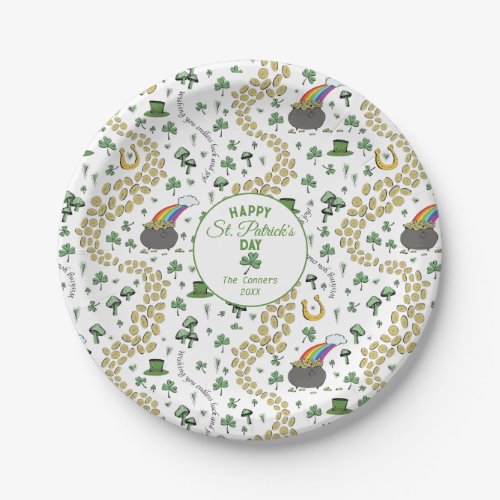 Luck  Joy Coins  Green Shamrocks St Patricks Day Paper Plates