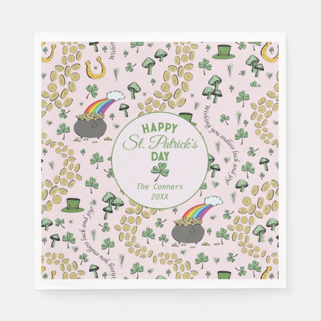 Luck & Joy Green Shamrocks St Patricks Day Party Napkins (Front)
