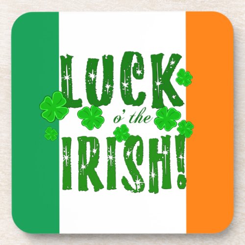 Luck o the Irish Green Orange White Coasters