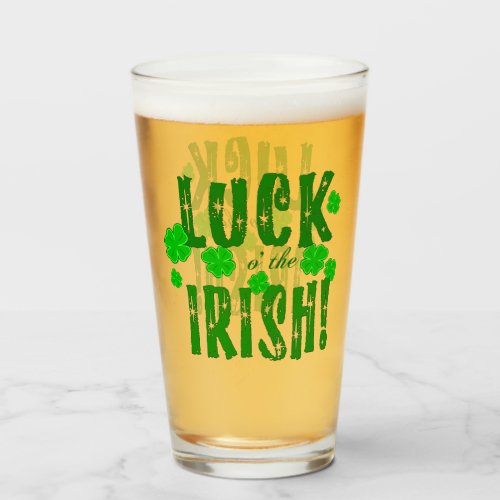 Luck o the Irish Green Starry Font 7 Shamrocks Glass