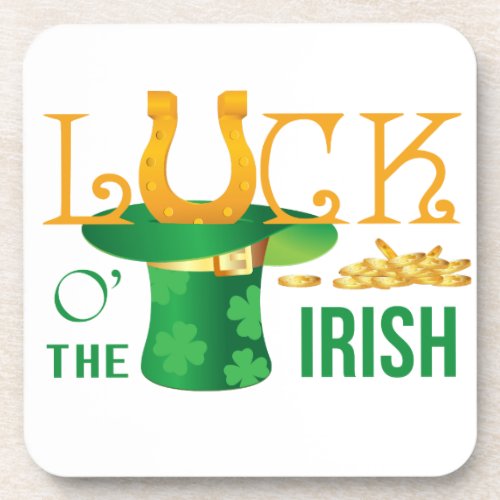 Luck o the irish horse shoe and irish hat beverage coaster