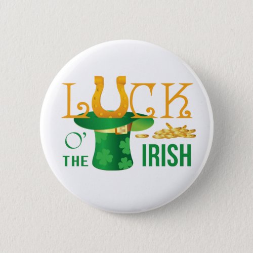 Luck o the irish horse shoe and irish hat button