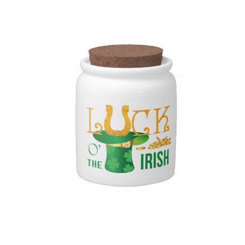 Luck o the irish horse shoe and irish hat candy jar